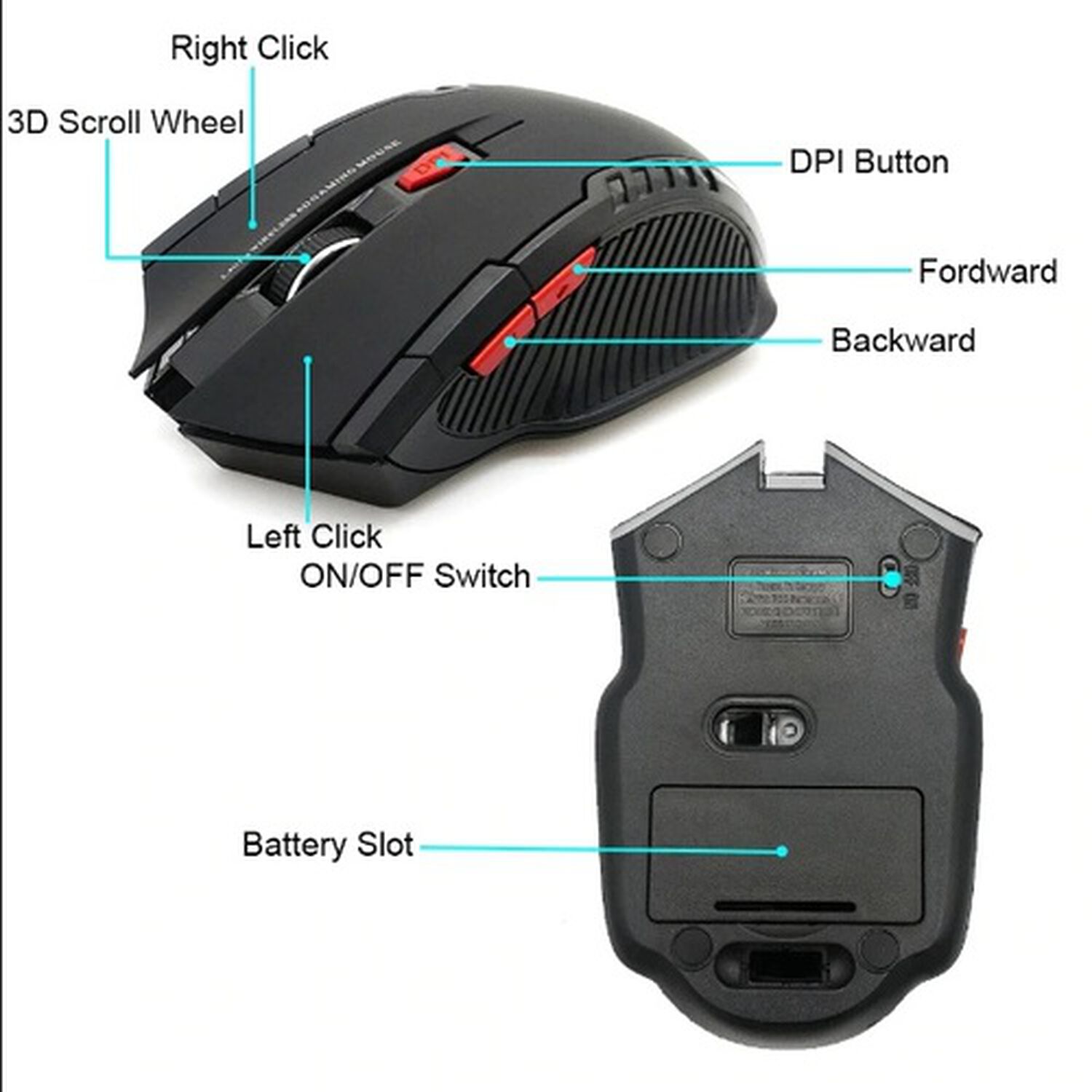 Mouse Gamer &Oacute;ptico Raton Inal&aacute;mbrico 6 Botones Wireless Para Notebook Pc Dpi image number 2.0