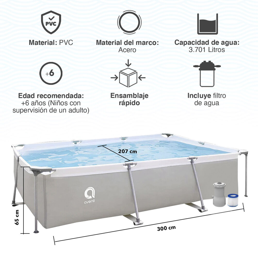 Piscina Con Filtro 3701 Litros 65x207x300 Cm Gris image number 2.0