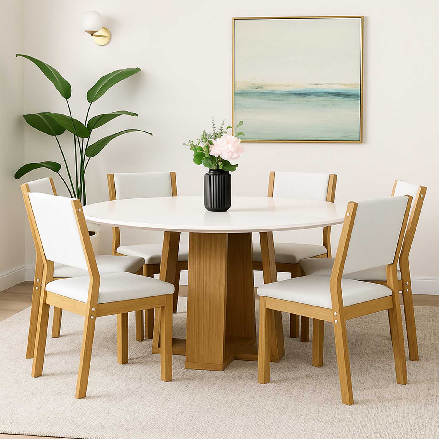 Juego De Comedor Redondo 6 Sillas Amor&eacute; Vidrio 1.35 Beige image number 0.0