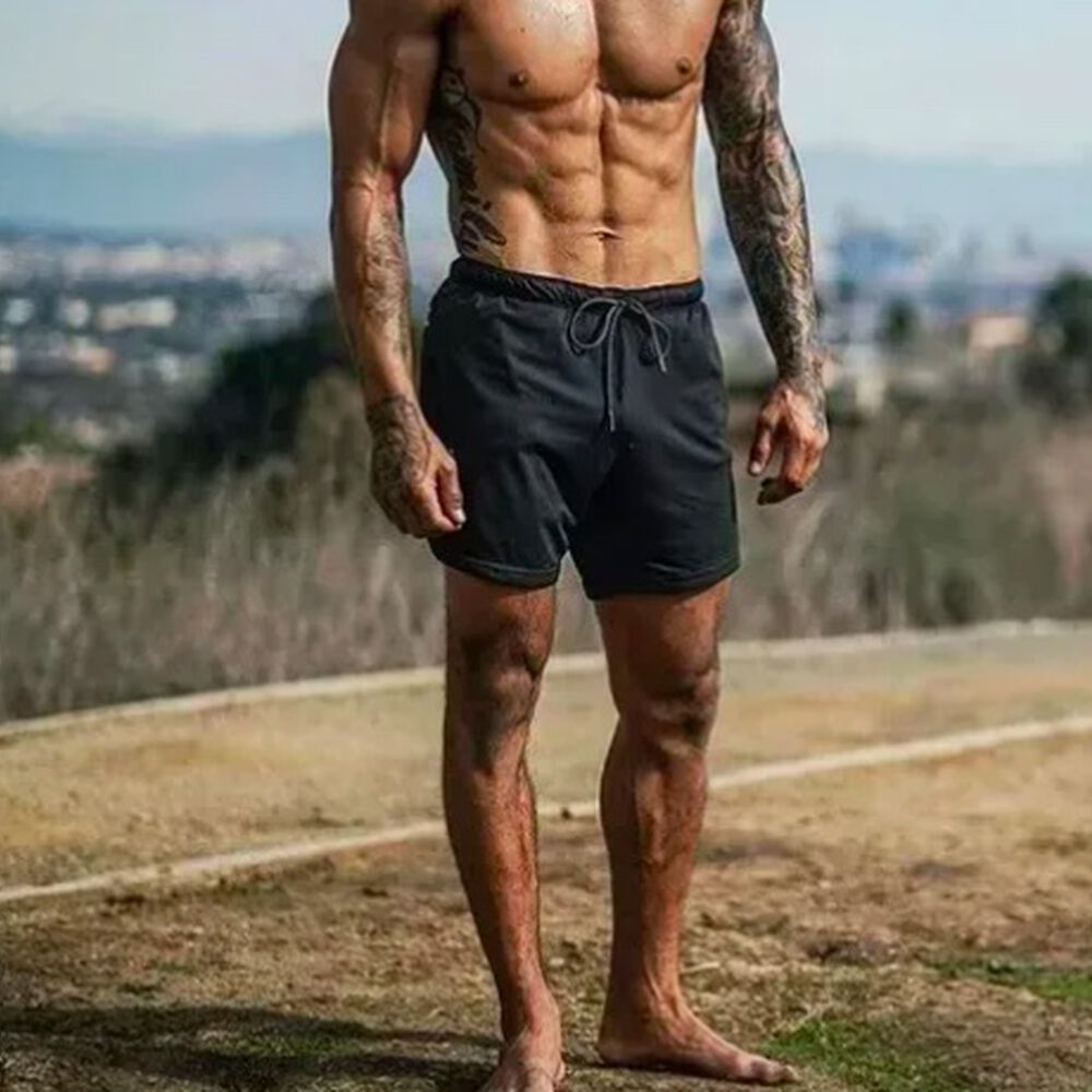 Short Gimnasio Con Licra Deportiva 2 En 1 Hombre Correr Negro M image number 2.0