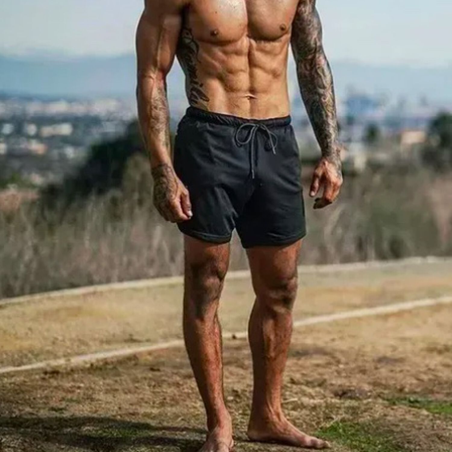 Short Gimnasio Con Licra Deportiva 2 En 1 Hombre Correr Negro M image number 2.0