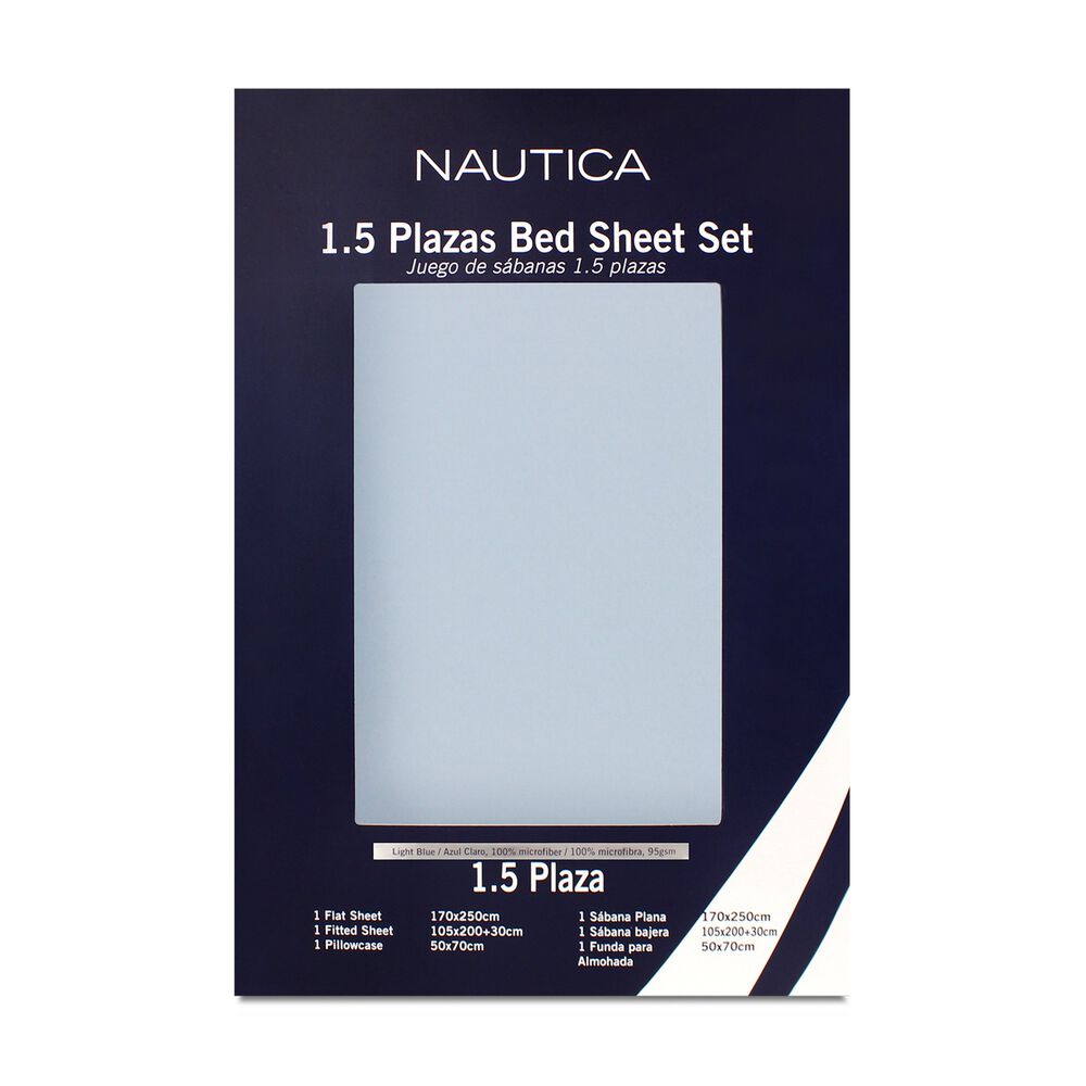 Juego De S&aacute;banas Nautica 3piezas Microfibra 1,5 Plazas Celeste image number 3.0