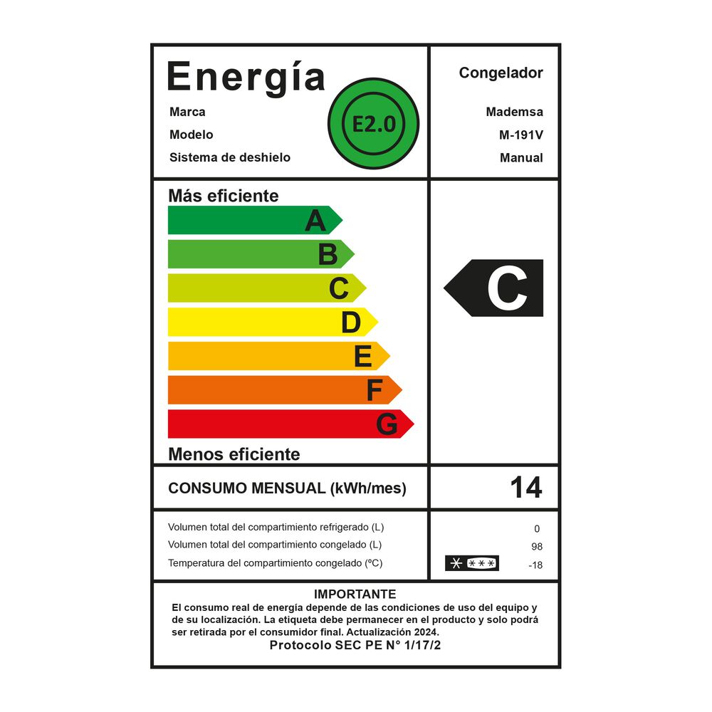 Mini Congelador Freezer Vertical Fr&iacute;o Directo 98l Inverter M191v image number 14.0