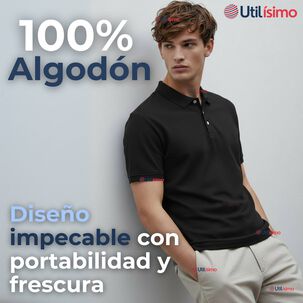 Polera Pique Premium 200g Manga Corta 100% Algod&oacute;n Textura Suave Chemise Negro Hombre