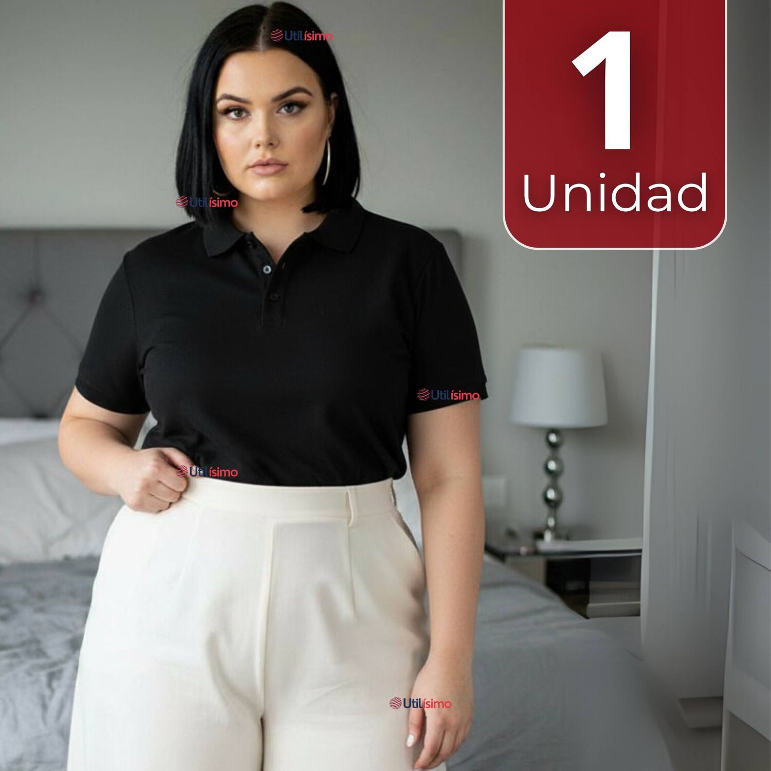 Polera Pique Premium 200g Manga Corta 100% Algod&oacute;n Textura Suave Chemise Negro Mujer image number 0.0