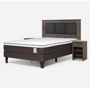 Cama Europea Rosen New Style 4 Plus / 2 Plazas / Base Normal  + Set Maderas Rachel Gris
