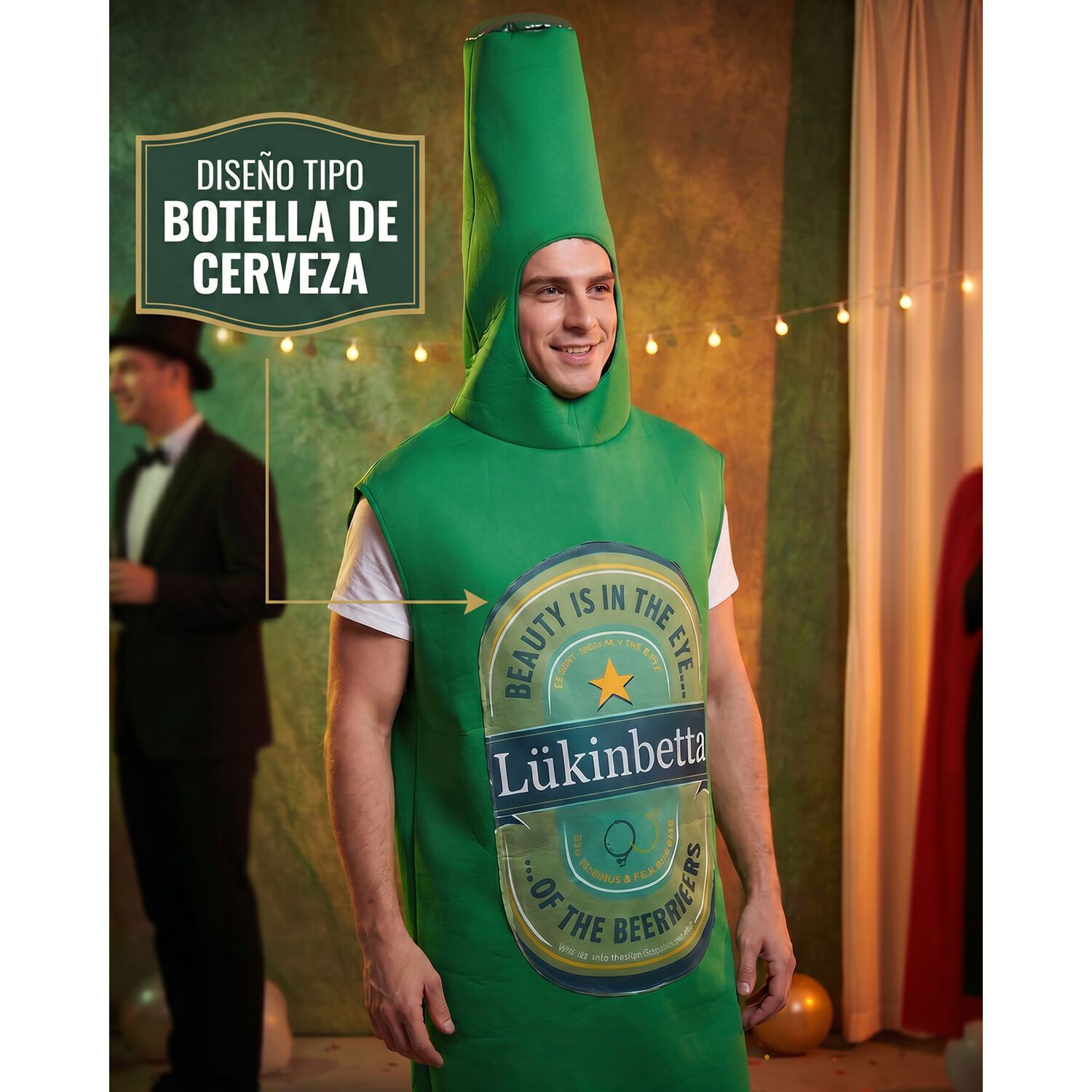 Traje Disfraz Botella De Cerveza Verde Adulto image number 1.0