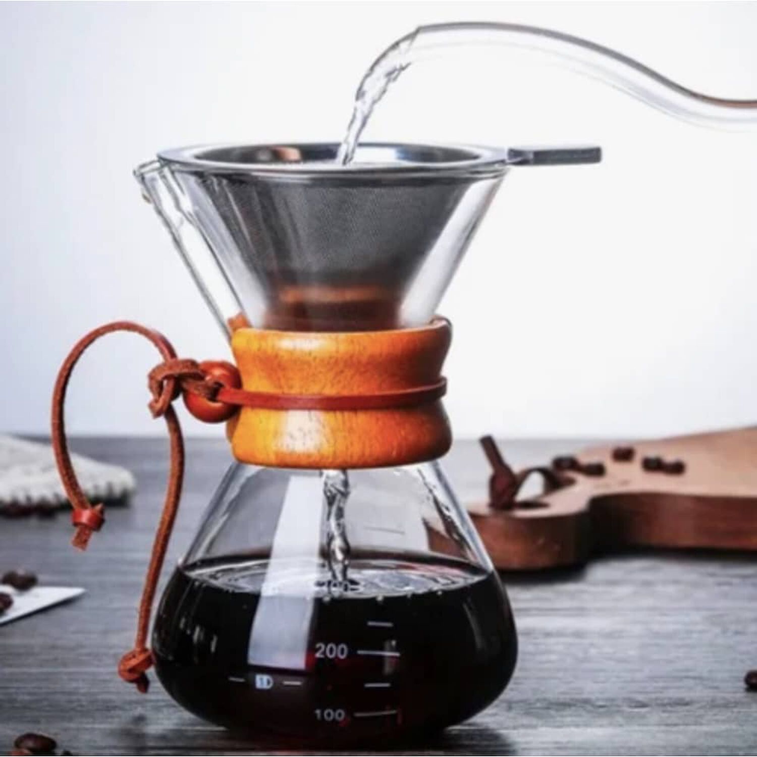 Cafetera Chemex Madera Con Filtro De Acero Inoxidable 400 Ml image number 3.0