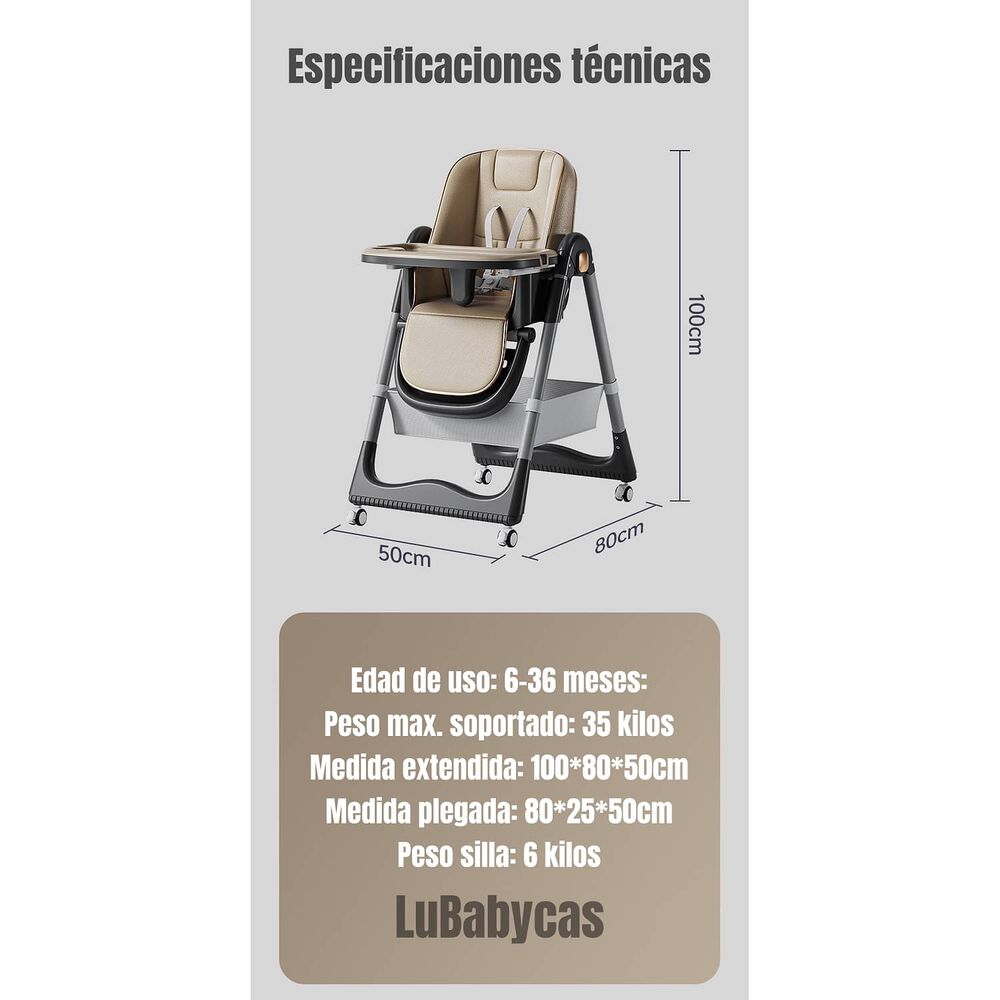 Silla De Comer Reclinable Plegable Lubabycas Caf&eacute; image number 7.0