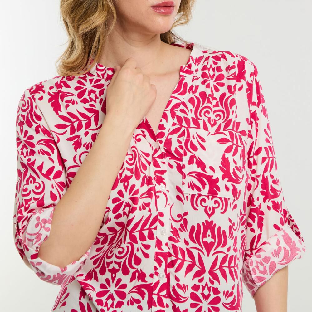 Blusa Full Print Manga Larga Roll Up Cuello V Mujer Geeps image number 4.0