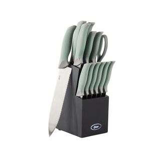 Set Cuchillos Acero Inoxidable Lindbergh 14 Pcs Mango Verde Y Taco De Madera Negro