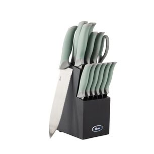 Set Cuchillos Acero Inoxidable Lindbergh 14 Pcs Mango Verde Y Taco De Madera Negro