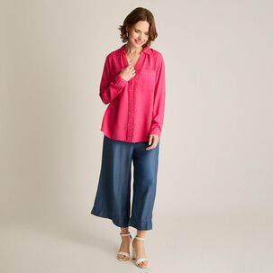 Blusa Lyocell Manga Larga Roll Up Cuello Camisero Mujer Lorenzo Di Pontti