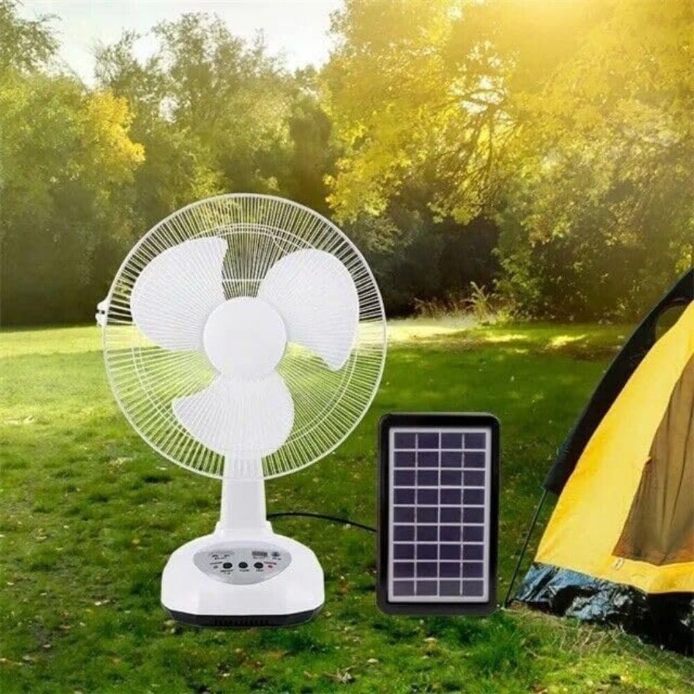 Ventilador Recargable Con Panel Solar Puerto Usb Luz Led 2 Ampollas Gratis image number 6.0