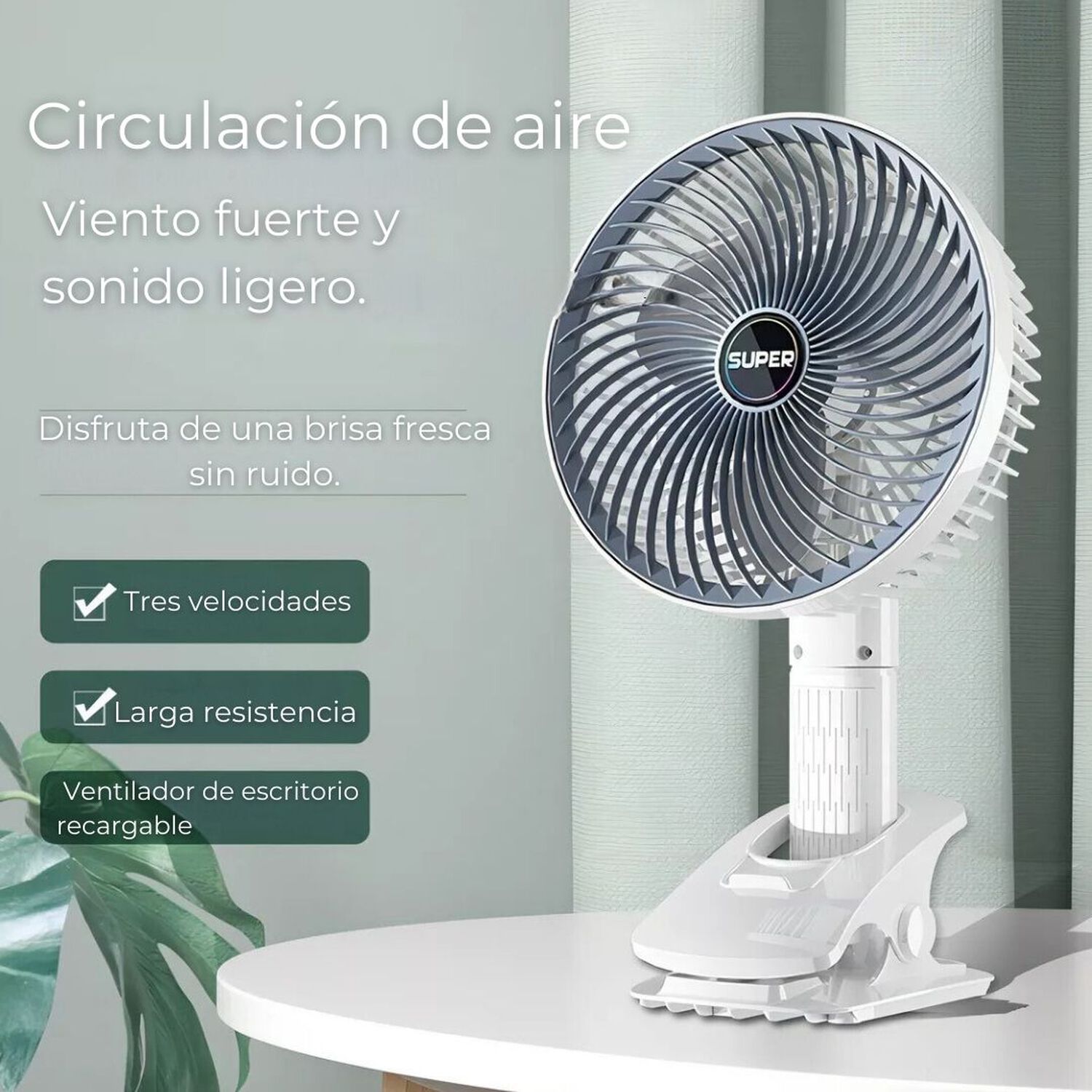 Ventilador De Escritorio Port&aacute;til Recargable 4 Modos De Uso Usb image number 4.0