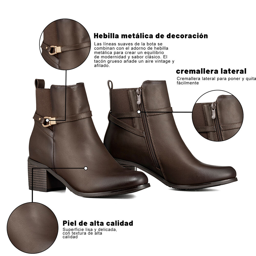Botin Casual Mujer De Moda Vintage Tacon Grueso Weide Zs66 image number 7.0