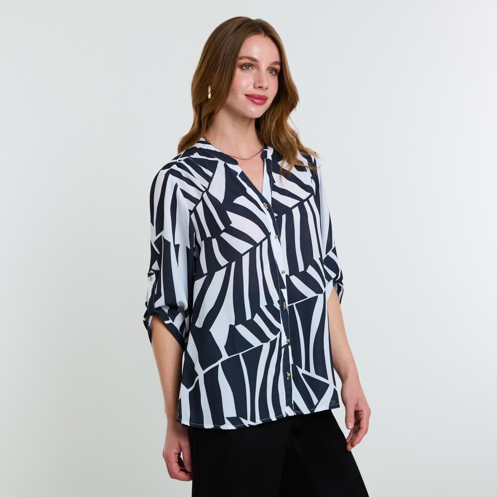 Blusa Full Print Manga 3/4 Roll Up Cuello Mao Mujer Lesage image number 2.0