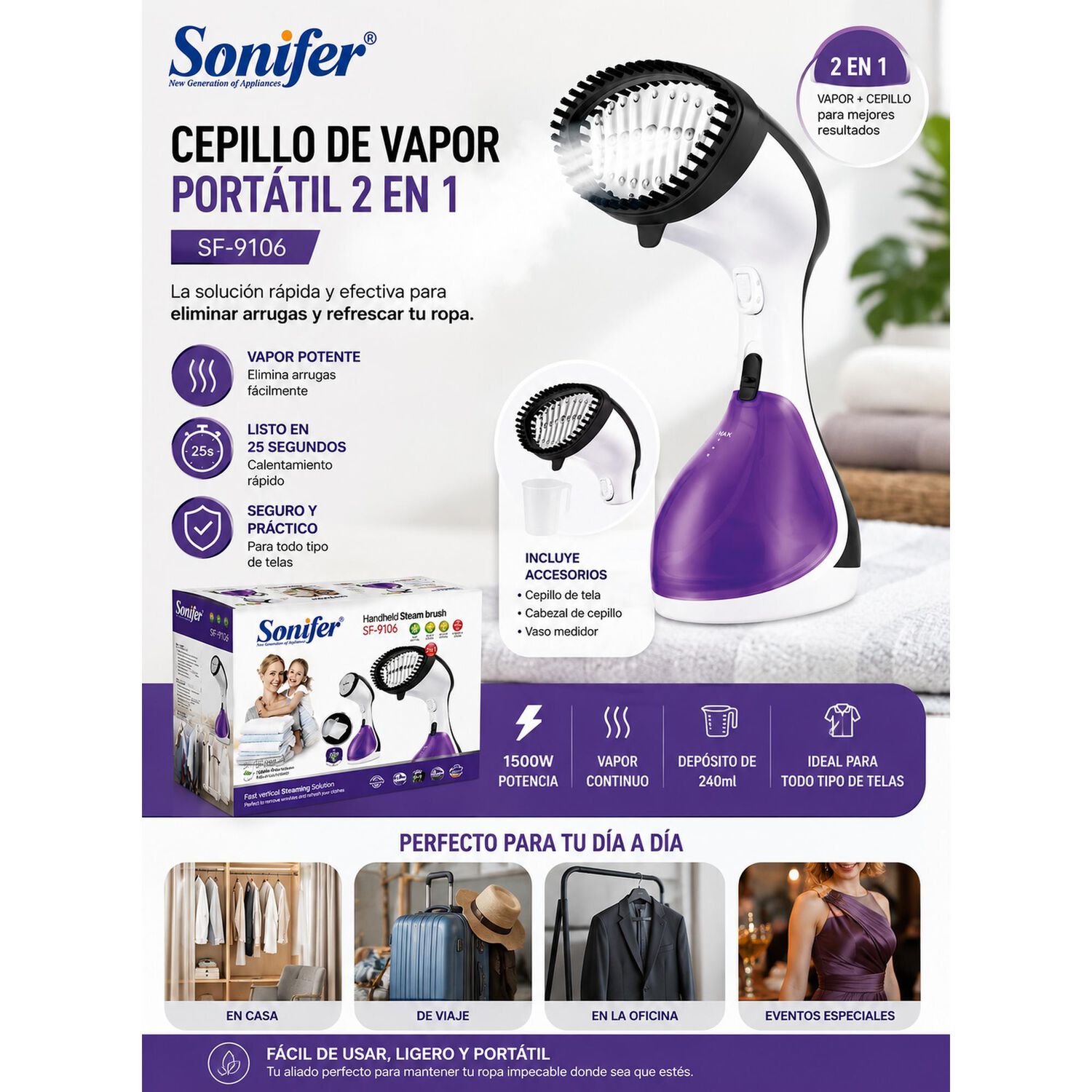 Plancha Vaporizador De Ropa Sonifer 1500w Sf-9106 image number 7.0