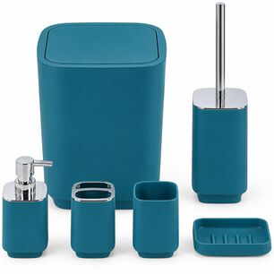 Set De Ba&ntilde;o Completo 6 Piezas De Abs Con Basurero Dispensador Y Escobilla Color Turquesa