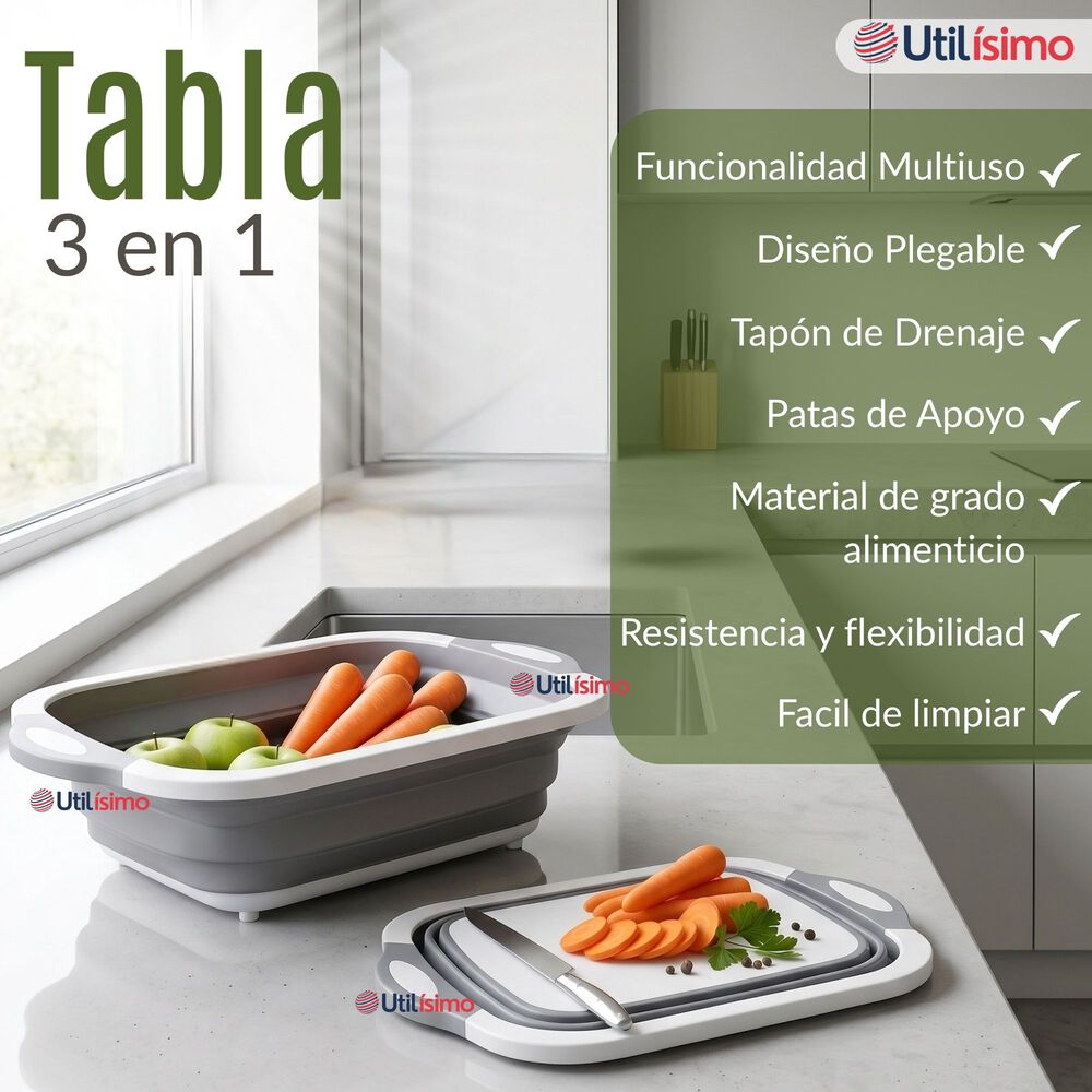 Tabla De Picar Plegable 3 En 1 Drenaje Multiuso Cocina Silicona image number 2.0
