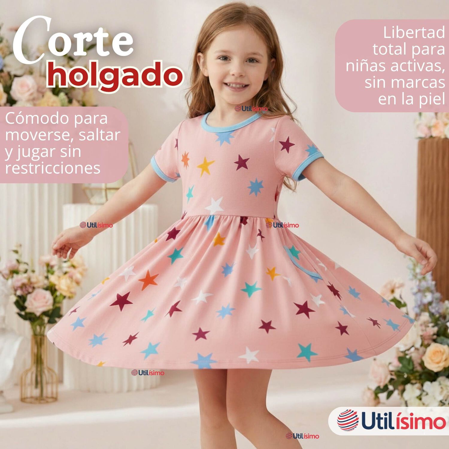 Vestido Manga Corta Estrellas Algod&oacute;n Ni&ntilde;a image number 5.0