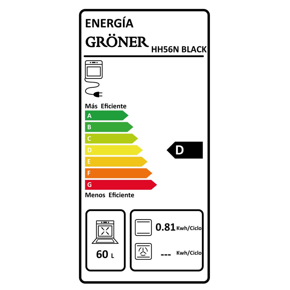 Horno El&eacute;ctrico Empotrable Grner Black Triple Vidrio 7f 60l image number 6.0