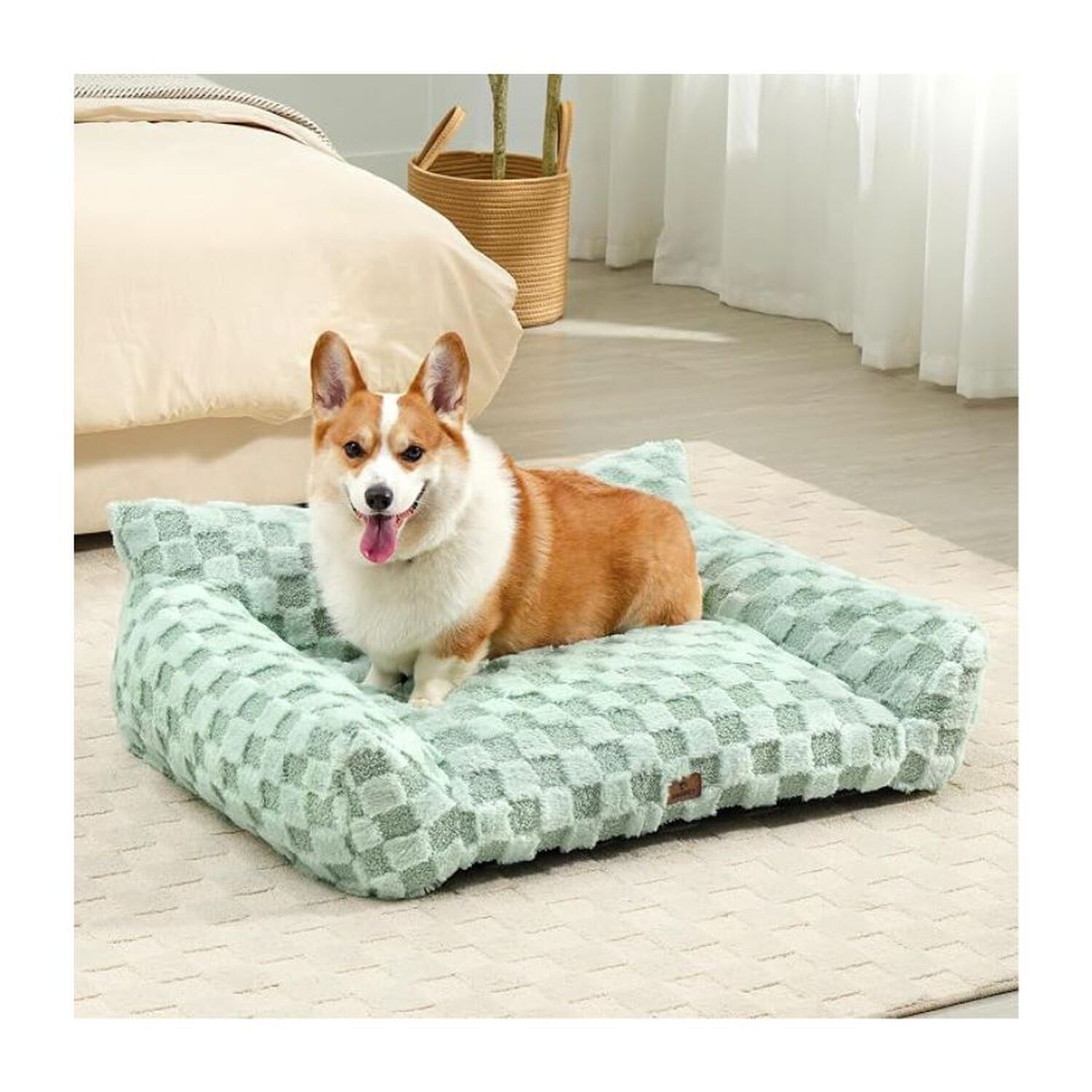 Cama Sof&aacute; Para Perros Y Gatos Dise&ntilde;o Cuadros Verde Lavable Talla L image number 7.0