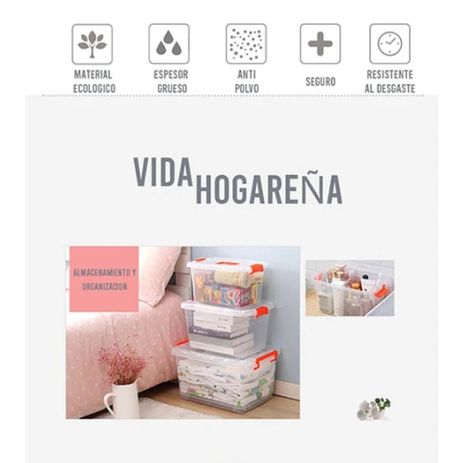 Set De 3 Cajas De Almacenamiento De Plastico Con Tapas image number 2.0