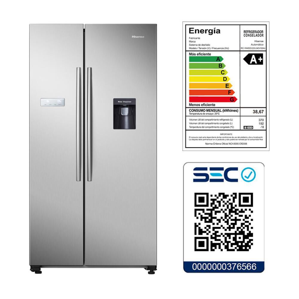 Refrigerador Side By Side No Frost Hisense Rc-74wsd / 562 Litros / A+