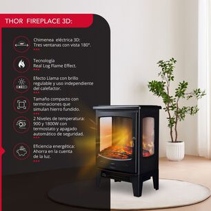 Chimenea Electrica 2 Potencias 1800w Thor Fireplace 3d Negro