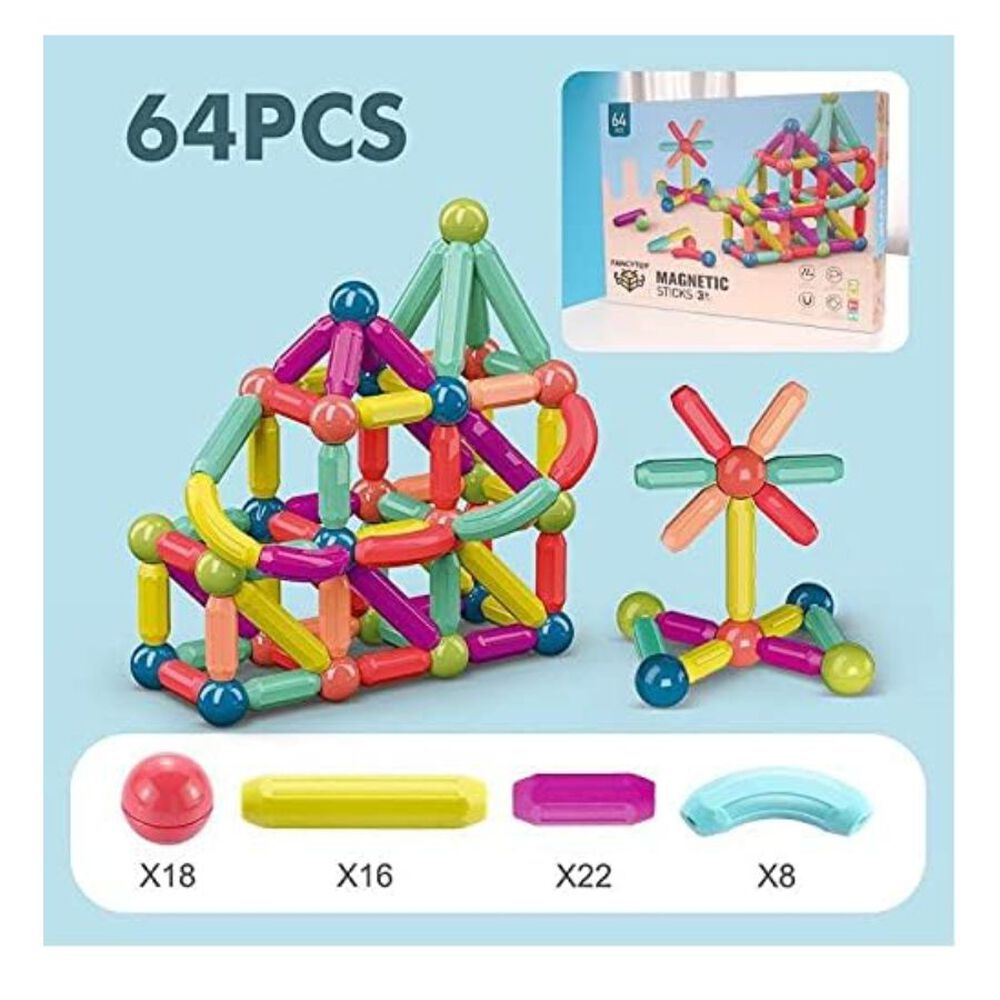 Juego De Bloques 64 Piezas Construcci&oacute;n Magn&eacute;tico Para Ni&ntilde;os image number 1.0