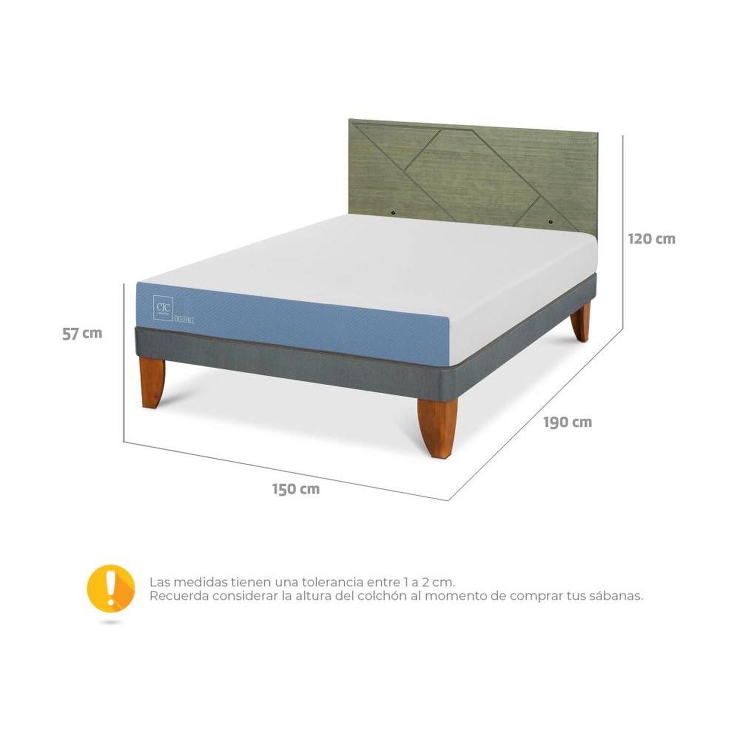 Cama Europea Cic Excellence / 2 Plazas / Base Normal + Respaldo image number 4.0