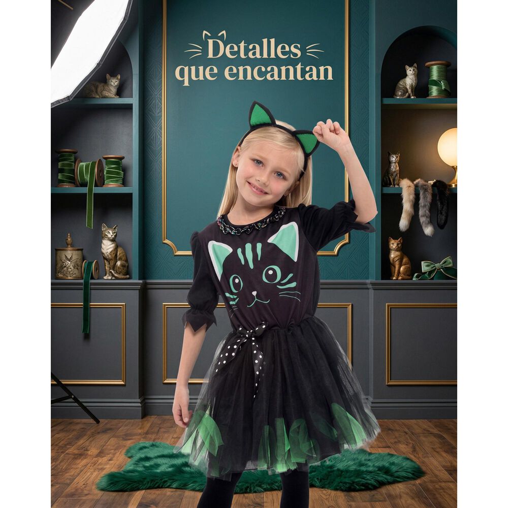 Disfraz Infantil Gato Verde Vestido Ni&ntilde;a image number 4.0