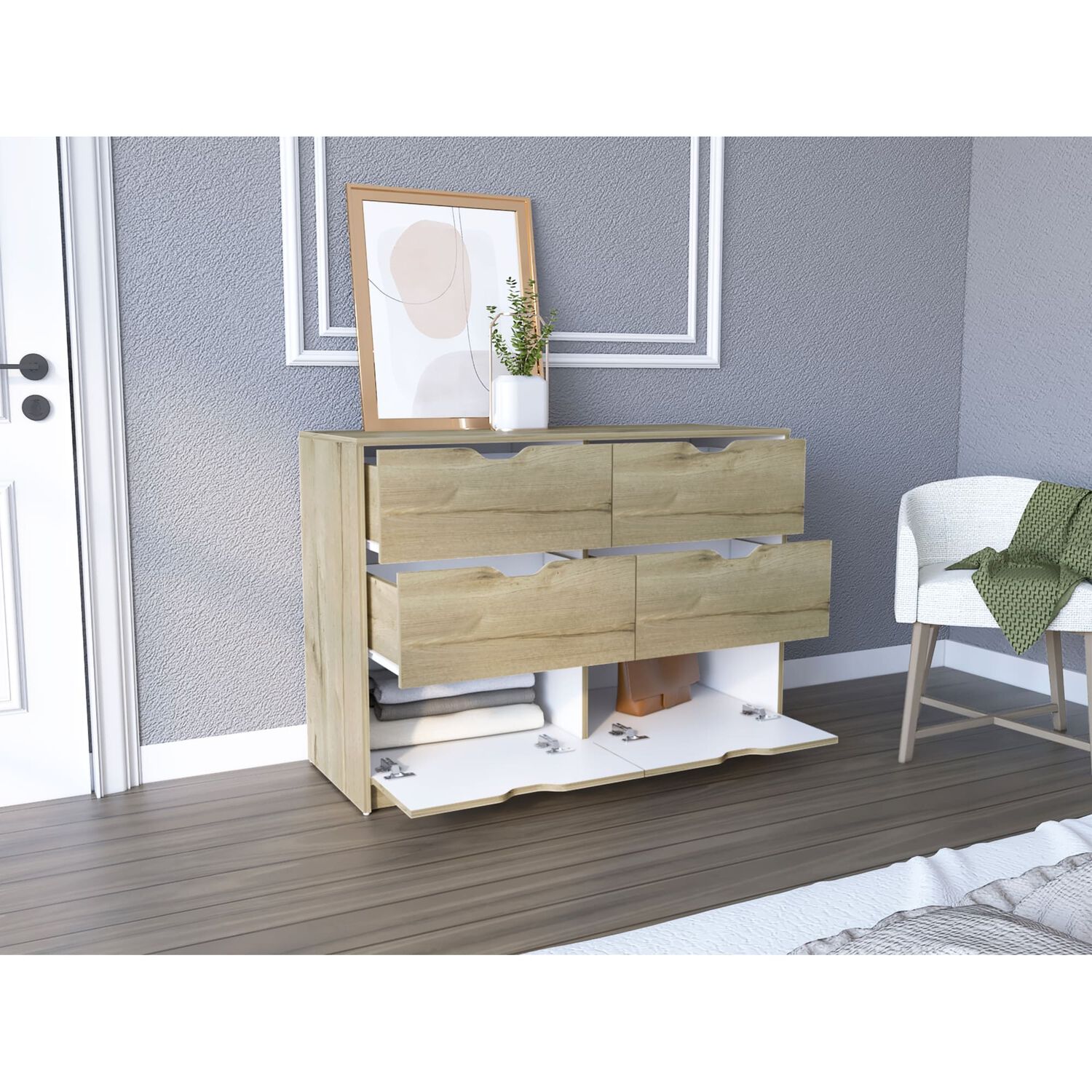 Mueble Comoda 4 Cajones 2 Puertas 77,6x107,1x41,6 Cm Caf&eacute; Claro image number 5.0