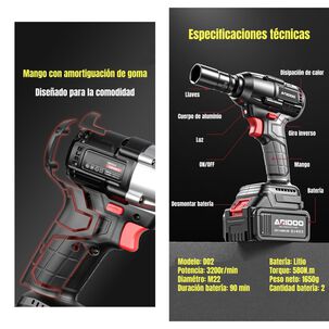 Kit Llave Impacto Inal&aacute;mbrica Taladro Pistola 2 Bater&iacute;as D02