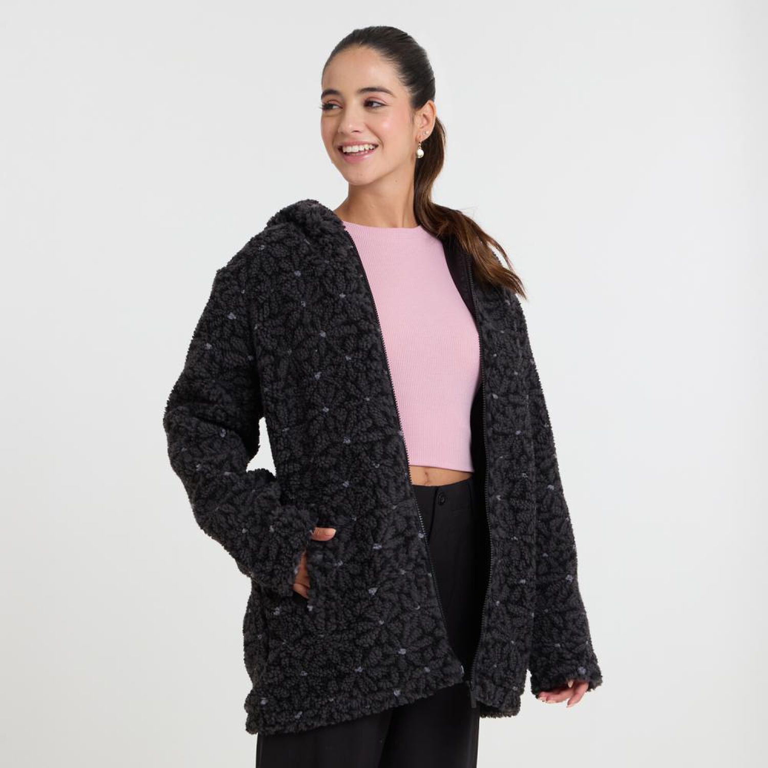 Chaqueta Regular Oversize Cuello Alto Con Capucha Mujer Freedom image number 2.0