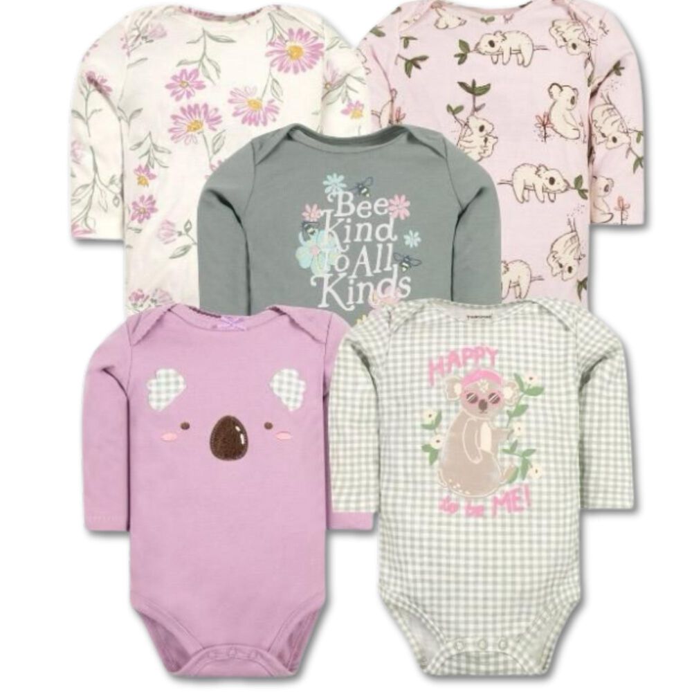 Pack 5 Bodys Ni&ntilde;a Manga Larga Tedmimak 100% Algod&oacute;n Soft Pink Floral image number 0.0