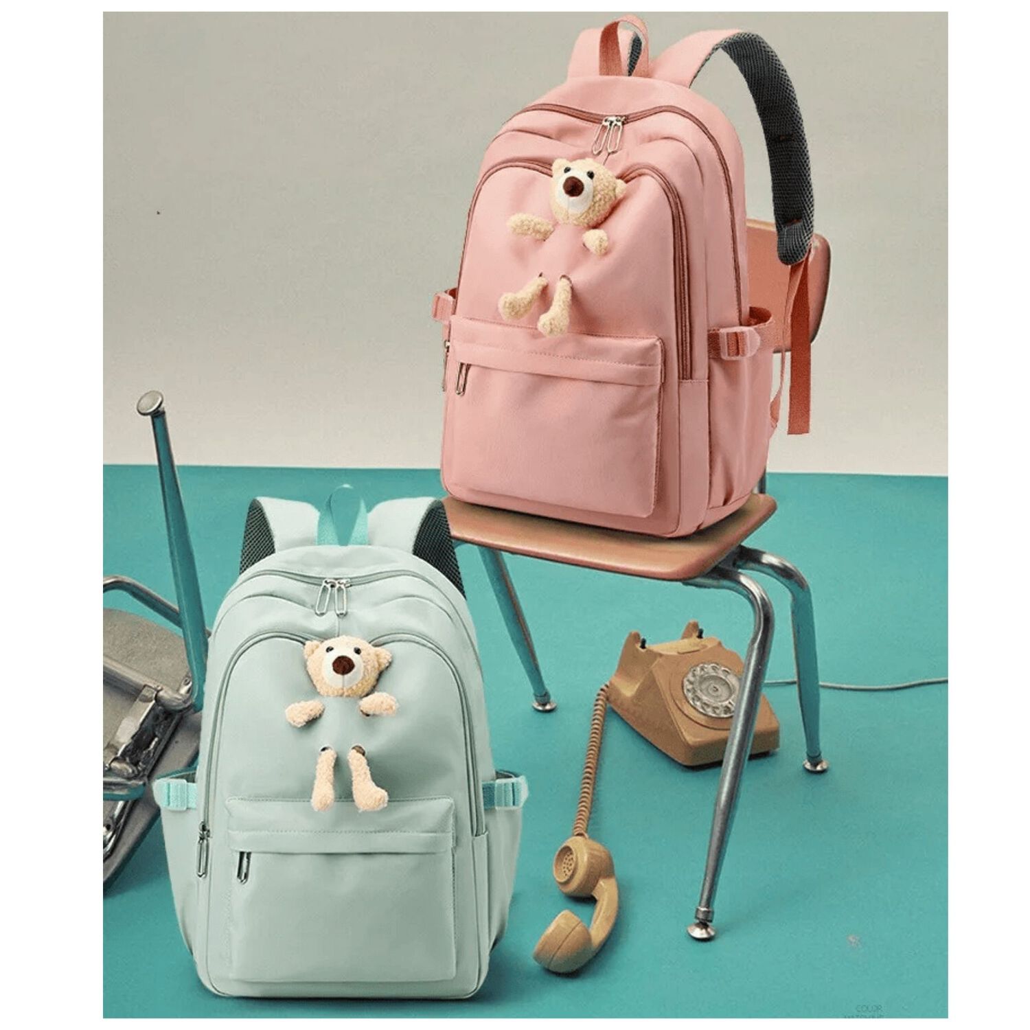 Mochila Escolar Juvenil 46cm Ni&ntilde;as Estilo Kawaii Cute Teddy Light Green image number 5.0
