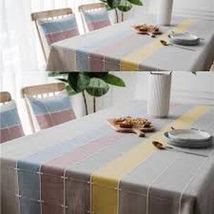 Mantel De Lino Combinado - Franja De Colores