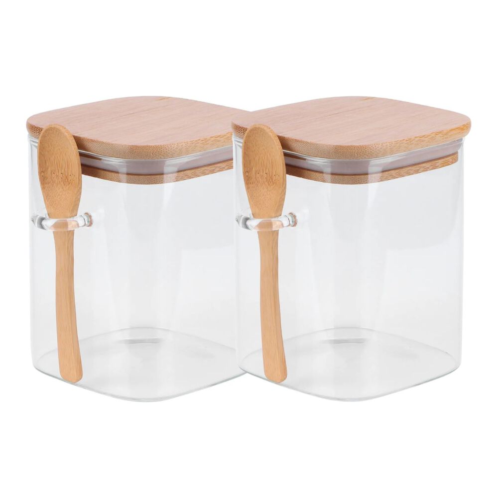 Set 2 Frascos Contenedores 700ml 12cm Cuadrado Cuchara Bambú image number 0.0