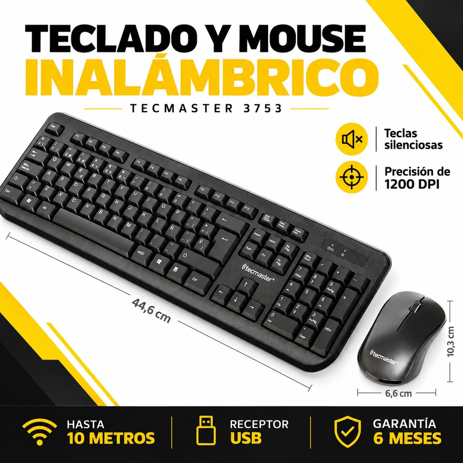 Kit Teclado Y Mouse Inal&aacute;mbrico Tecmaster 3753 Negro image number 4.0