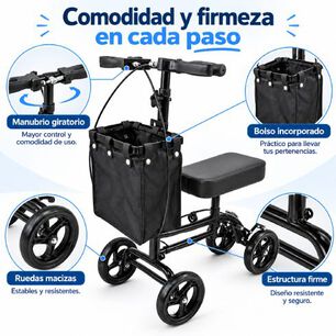 Andador De Rodilla Scooter Ortop&eacute;dico Oneder 9007ab Plegable Con Freno De Mano Y Bolso Negro