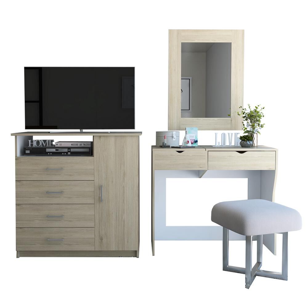 Mueble De Tocador + Espejo + Comoda 4c/1p- Rovere / Blanco image number 1.0