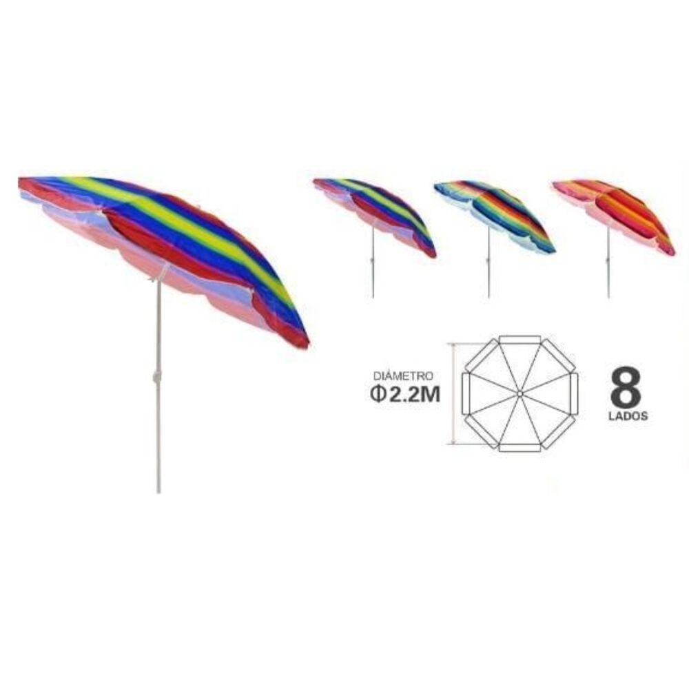 Sombrilla Reclinable 2.20 Mts Diametro Playa Camping Diseño Rayas Colores Variados image number 0.0