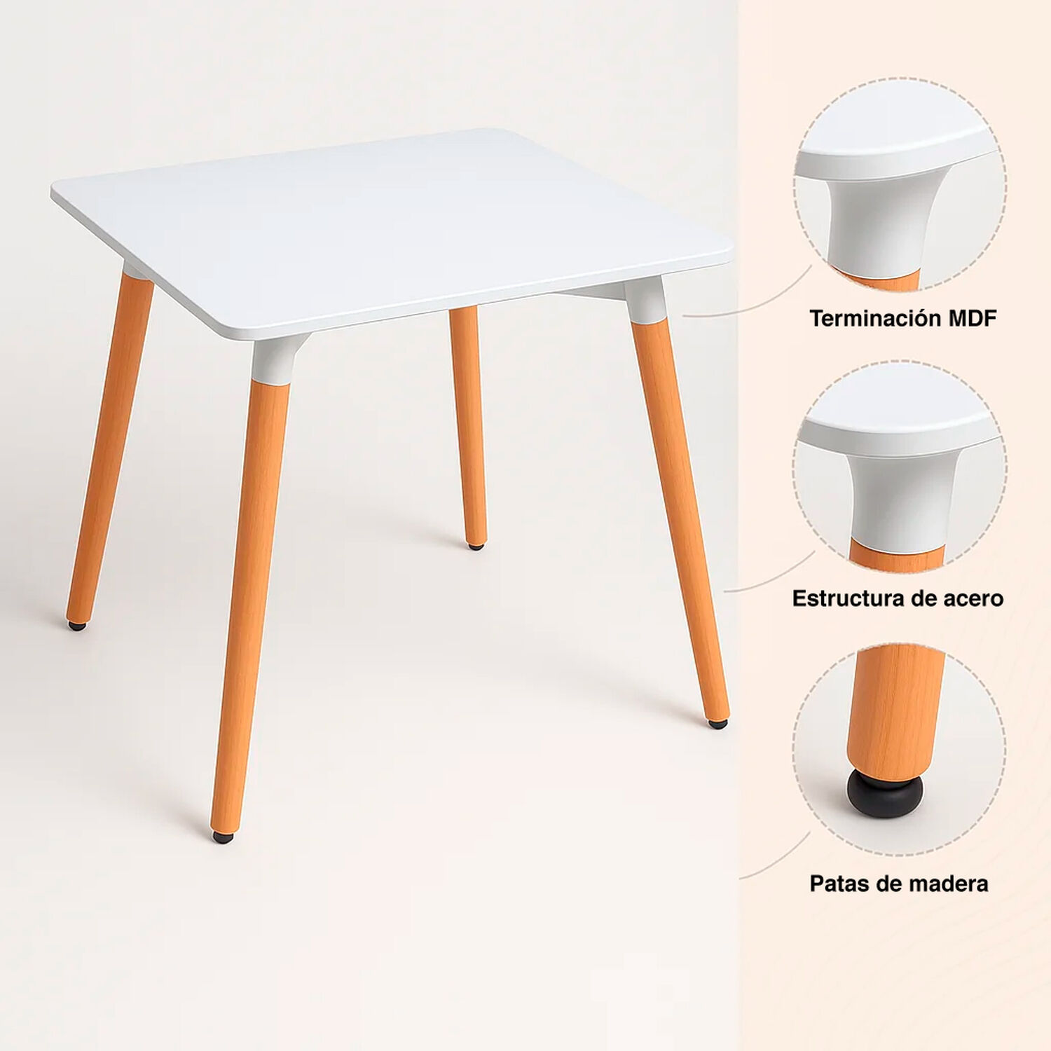 Mesa Cuadrada De Comedor Eames 80x80cm - Blanca image number 4.0