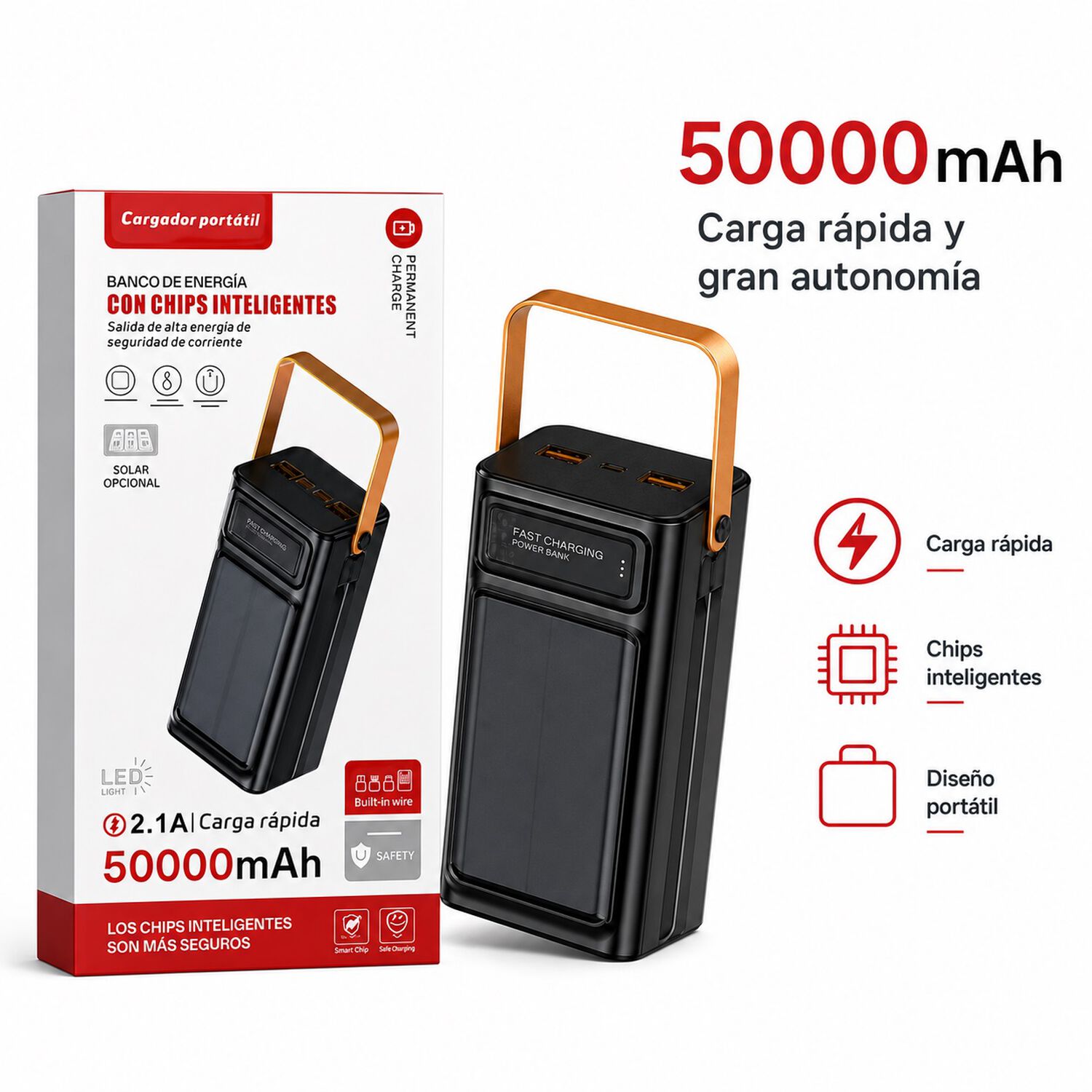 Cargador Bateria Externa 50000mah Powerbank Led Carga Solar image number 3.0