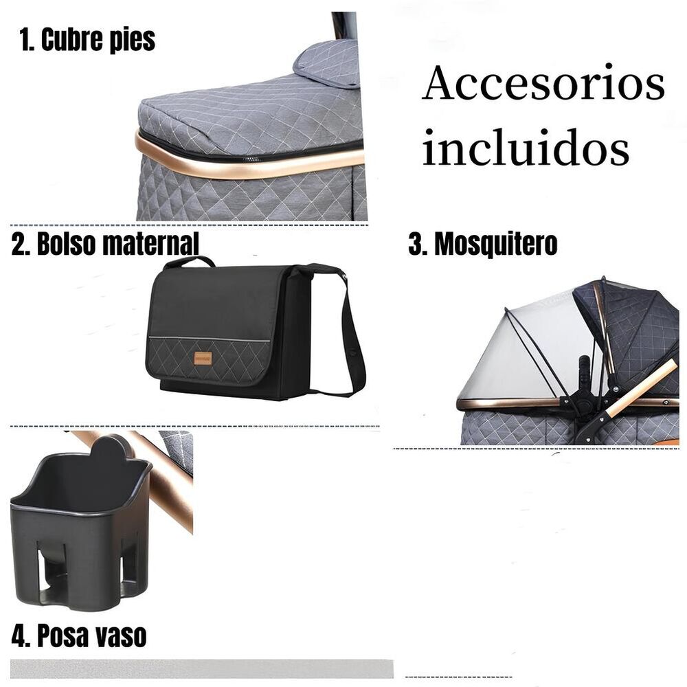 Coche Travel System Con Accesorios Lubabycas X1 Gris image number 7.0