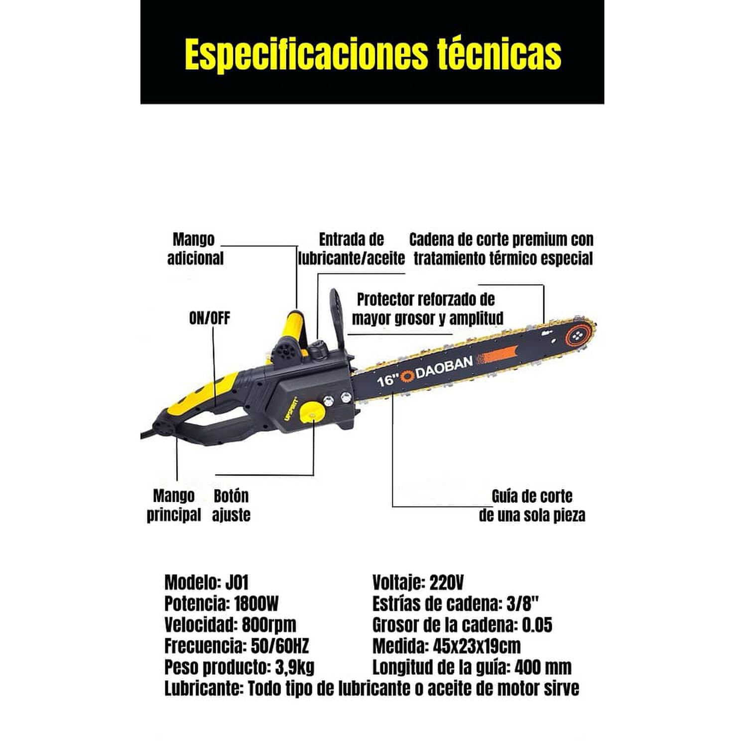 Motosierra El&eacute;ctrica 16" 1800w 800rpm J01 image number 5.0