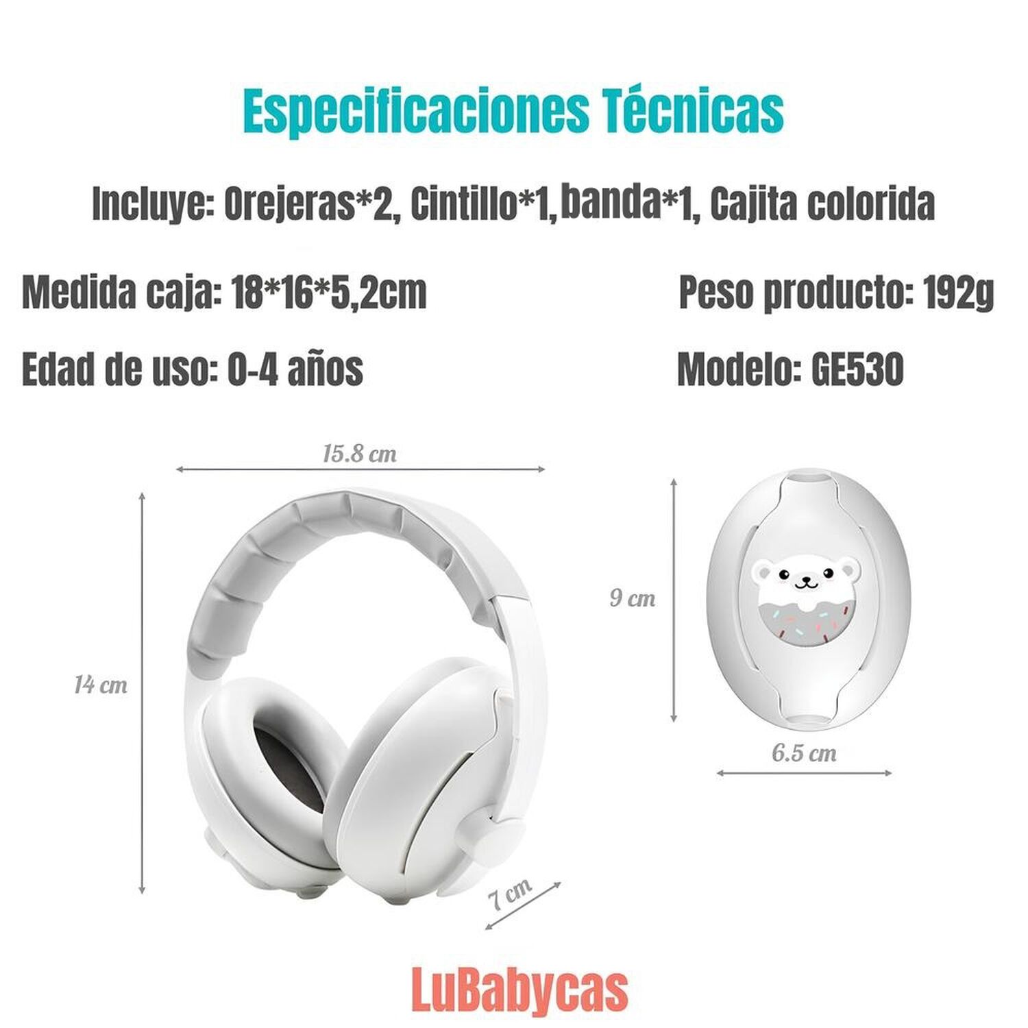 Orejeras Antiruido Auriculares 2 En 1 Ge Blanca Lubabycas image number 5.0