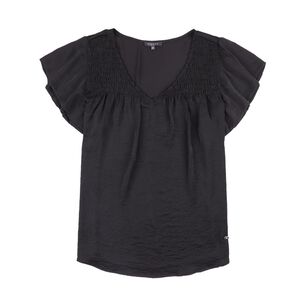 Blusa Panel E&aacute;sticado En Escote Manga Corta Mini Vuelo Mujer Kimera